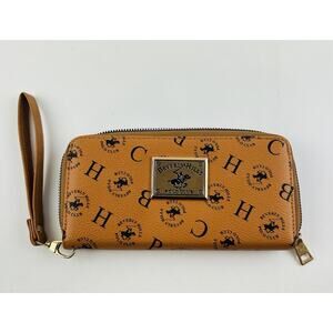 BEVERLY HILLS POLO CLUB Women’s Wallet Brown w/Gold Tan Black Wristlet 8" wide